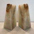 Vtg Onyx Mable Bookends Geometric Mid-century Modern Pair Polished Cream Stone