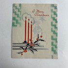 Vintage Early Mid Century Christmas Greeting Card Silver Foil Red Candles Green