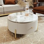 Modern Round Coffee Table Center Cocktail Table Side End Table With 2 Drawers