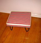 Vintage Mid-century Modern Vinyl   Atomic Metal Leg Red   Gray Foot Rest Stool