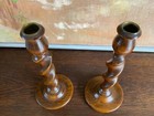 English Pair 19th Century Oak Barley Twist Candlesticks 10 In  Circa 1890