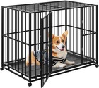 36in Heavy Duty Pet Dog Cage Strong Metal Crate Kennel Playpen With Wheels  tray