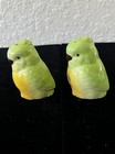 Vtg Green Parrot Parakeet Cockatoo Salt Pepper Shaker Tropical Bird Figurines