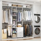 96   Closet System With 3 Wooden Drawers And 5 Hanging Rods And Storage Shelves