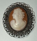 Antique 800 Silver Filigree Hand Carved Shell Cameo Brooch Pendant C Clasp 1 75   