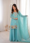 Sky Blue Pakistani Top Plazzo Indian Bollywood Wedding Readymade Salwar Suits