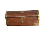 Wood Trinket Box With Brass Inlaid Anchor Design 8  Nautical Beach Decor