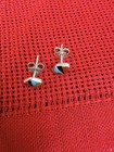 Vtg Zuni Sterling Silver Multi Stone Inlay Petite Stud Earrings Turquoise