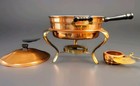 Vintage Copper Warming Pot Brass Chafing Dish Fondue Set Stand