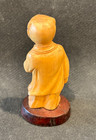 Vintage  Chinese Carved Figure  Man Holding Staff   boxwood  3-1 4 Inches Tall 