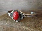 Native American Navajo Indian Nickel Silver Coral Bracelet Signed Phoebe Tolta