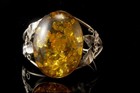 Vintage Large Baltic Honey Amber Cabochon Flower Sterling Silver Bracelet  Mr