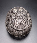 800 Silver Vintage Roma Filigree Floral Pill Box Trinket
