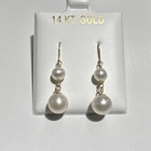 14k Yellow Gold Pearl Dangle Drop Earrings Round Hook Closure