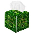 Clovers Tissue Box Cover  Green Square Leather Tissue Holder With Bottom Belt  