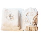 Baby Hooded Bathrobe 1-2y With 3 Matching Towels Set  100  Organic Cotton White