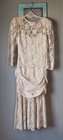 Stunning Very Vintage Cream Embellishments Floral Lace Taffeta Cocktail Dress      