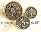 5 Antique Metal Flower Picture Buttons   Pewter On Brass   9 16  To 1-1 16 