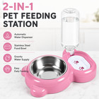 2 In 1 Dog Cat Food Water Bowl Automatic Water Dispenser Pet Feeder Pink