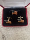 Vintage American Flag Cufflinks   Tie Tack Set Gold Tone Patriotic Usa In Velvet