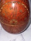 Vintage Carved Wooden Egg Shaped Box Sewing Items Notions Holder