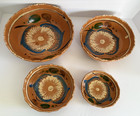 Vtg Mexican Nesting Bowls Rustic Tlaquepaque Pottery-floral Sunburst-set Of 4-ec