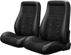 2 Pcs Suede   Pvc Obs Style Seats W Dual Sliders Reclinable Low Back Bucket Seat
