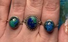Chrysocolla Azurite Malachite Ring     Sterling Silver Beaded Gemstone