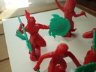 9 Vintage Marx Red Indian Guys W  Green Weapons