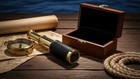 6  Brass Handheld Telescope With Wooden Box - Pirate Navigation With Anchor W   