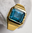 Natural Blue Topaz Gemstone Ring With Real 14k Yellow Gold Men s Handmade Ring