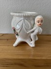Lefton   s Girl Pixie Elf White Lusterware Flowers Planter Candy Holder Xmas Read 