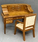 Vintage Wooden Table Desk   Chair Dollhouse Miniature Furniture 1 12 Scale