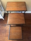 Set Of Three Vintage Italian Style Teak And Wrought Iron Base Nesting Tables