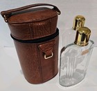 Vintage Travel Bar Set W 2 Glass Flasks Bottles Fluted Bourbon Scotch   Case Mcm