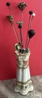 Antique Victorian 14 Hatpins   Ceramic Hand Painted Nippon   Rose   Gold Vase