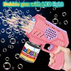 Electronic 10-holes Plastic Pink Bubble Blaster Led Automatic Blower Gun Toy Usa