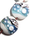 Handmade Lampwork Glass Beads Blue Color 19mm Lentil Shape 4 Beads   a822 