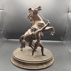 Pair Of Antique Bronzed Spelter Rearing Marley Horses And Handlers 