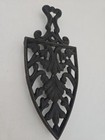 Vintage V   M Cast Iron Trivet With Floral Style Design 9  X 3 7 8 
