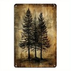 Vintage Tree Tin Metal Signs Wall Art Plaque - Rustic Black   White Pine Tree De