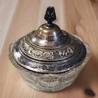Antique Silver Jar   Vintage Cut Glass Rare Beautiful 