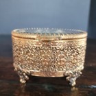 Vtg Gold Beveled Jewelry Trinket Box Dressing Table Victorian Glass Engagement