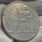 1907-a Indo-china 1 Piastre Silver Crown Size Coin   Better Date  l676 