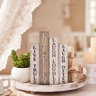 4 Pcs Farmhouse Table Decor  Love Laugh Wooden Book - Rustic Wooden Live Truly