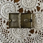 Antique Victorian Style Bronze Pendant Book Locket With Blue Jewels