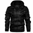 Men s Genuine Real Leather Jacket Black Bomber Winter Hooded Jacket Coat