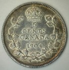 1904 Canada 5 Cents Silver Coin Xf 5c Canadian Extra Fine Circulated Edward Vii