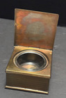 Brass Art Deco Inkwell Vintage antique Glass Insert Machine Decoration Hinge Lid