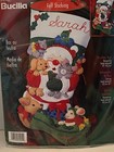 Plaid Christmas Hugs Felt Applique Bucilla Stocking Kit Santa W  Pets  84589